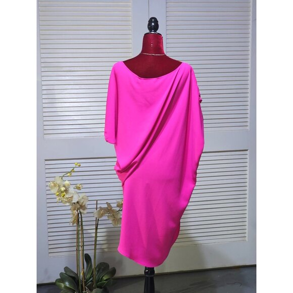 Trina Turk Women's Hot Pink Asymmetrical Off-Shoulder Draped Dress Size M 2577 - Picture 8 of 12